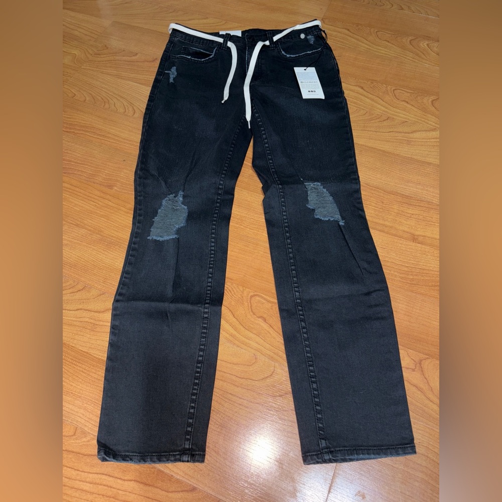 Element Women Mid Waist Straight Jeans Black 27" Distressed People Talk Zip NWT